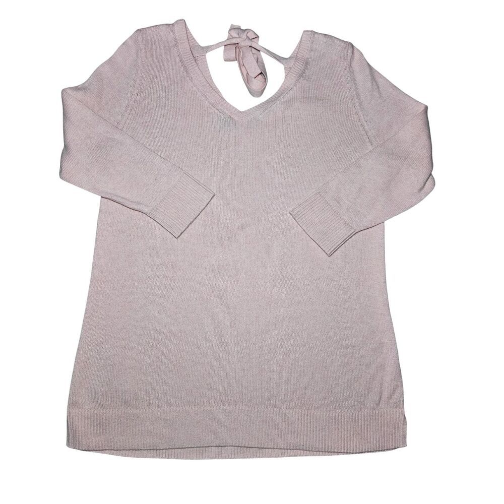 Talbots Women's size M Bow Tie V neck Sweater Pink Coquette Easter Cottagecore